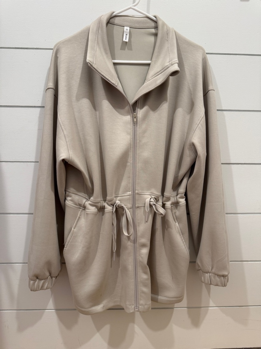 Beige Drawstring Zip-Front Jacket